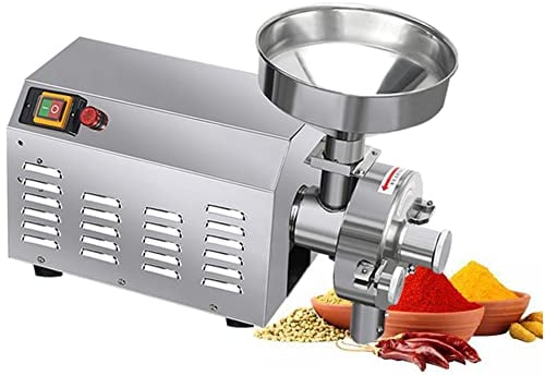 Commercial Superfine Grain Mill, 3000W Stainless Steel Industrial Herb Spice Sugar Pepper Soybean Grinder with Funnel for Flour Rice Feed Coffee Pellet in Powder
