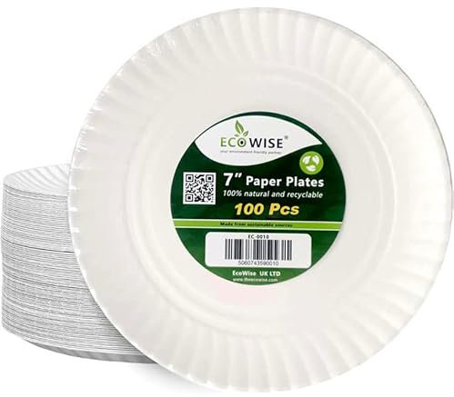 Best House | Paper Plates Round | 7 inch | Pack of 100 | Disposable White Paper Plates | Hot & Cold Foods Use | Eco-Friendly, Biodegradable | Ideal for Birthday, Catering, Takeaway Food, Wedding, BBQ