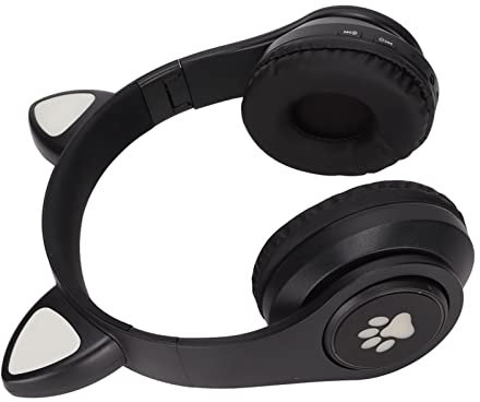 Wireless Headphones Over Ear, Cat Ears Cute Headset Bluetooth Headphone Bass Dazzling Light Noise Cancelling Soft Earmuffs Bass Foldable Breathing Lamp, for Children's Gifts (Black)