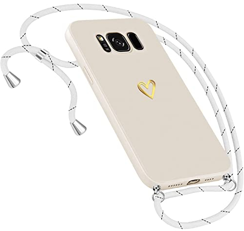 Handykette Hülle für Samsung Galaxy S8 Hülle mit Band Necklace, Herz Motiv Muster Handyhülle für Samsung Galaxy S8 Hülle mit Kette mit Kordel zum Umhänge Band Ultra dünn Samsung S8 Hülle (Weiß)