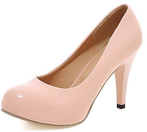 Décolleté a Spillo da Donna, Pompe al Tallone Alto Punta Rotonda Senza Chiusura Vestito Pumps con Plateau Semplici Scarpe da Ufficio Ofppft Rosa Numero 43 EU