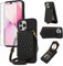 Asuwish Handyhülle für iPhone 13 Pro Hülle mit Band und Glas Folie Schutzfolie Spiegel Kartenfach Klappbar Leder Geldbörse Ständer iPhone13ProHülle i Phone13Hülle 13Pro Handy Hüllen Phone Case Schwarz