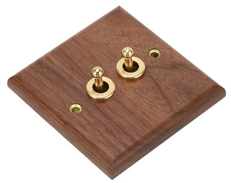 Wooden Double Toggle Light Dimmer Switch for Floor Lamps Retro Wall Mount Panel with Brass Screw and Repair Tools 50HZ 250V