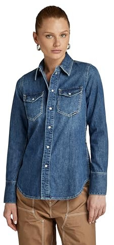 G-STAR RAW Damen Slim Western Hemd, Blau (Faded Noosa Blue D24343-D252-G310), M
