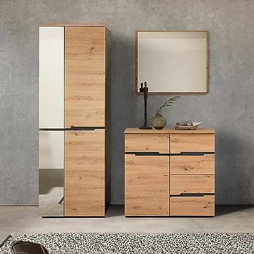 Garderoben Set Flurgarderobe mit Garderobenschrank, Kommode und Spiegel in Artisan Eiche Nb. mit Graphit
