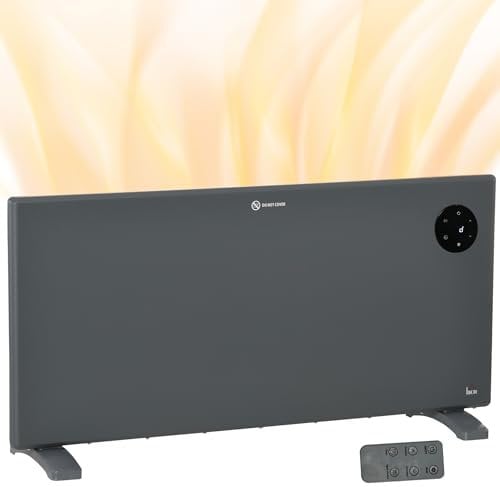 HOMCOM 2000W Electric Panel Heater, Freestanding or Wall Mounted, Convector Heater, Quiet Space Heater with LED Display, Open Window Detection, Timer, Overheat Protection, Remote Control, Grey