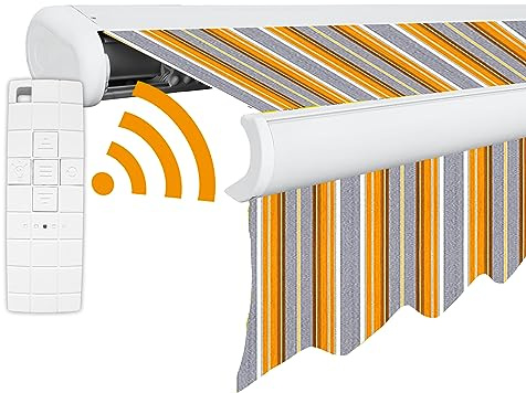 Arilco Elektrische Vollkassettenmarkise Kassettenmarkise Gelenkarmmarkise Markise Sonnenmarkise Sonnenschutz in vielen Farben und Größen wählbar in der Kassettenfarbe Weiß (3x2,5m Frühling)