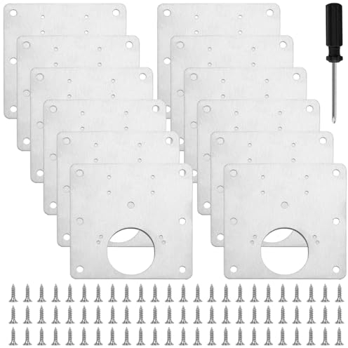 12 Pezzi Piastra Riparazione Cerniera Ante, 9cm X 9cm Supporto Piastra x Cerniere Porte Armadi Acciaio Inossidabile, Piastre per Cerniere Multifunzione, con 72 Viti e 1 Cacciavite
