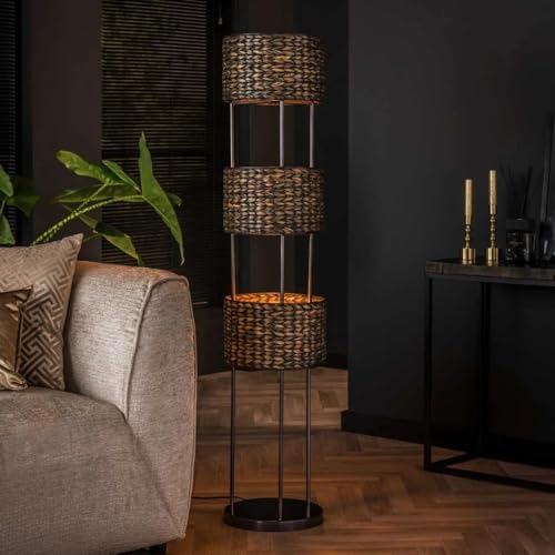 famlights Karla Industrie Stehlampe Wohnzimmer Vintage aus Holz Wohnzimmerlampe/Stehleuchte Wohnzimmer Landhaus Industrial retro Schlafzimmer Standleuchte/Stehlampe Holz Stehlampe E27