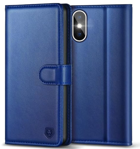 Kuafcase Compatible for iPhone X/XS Case with 4 Card Slots Magnetic Closure Kickstand Shockproof Protective Phone Case Compatible for iPhone X/XS - Royal Blue