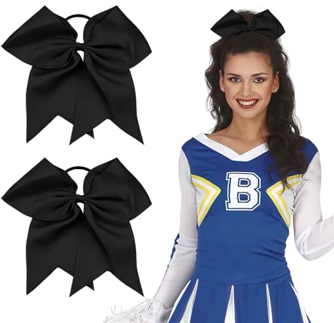 Haargummis Haarschleifen Mädchen Cheerleader,2 Stücke Haarschleife Haargummi Schleife Pferdeschwanz für Cheerleading Teen Schulmädchen 8 Inch Schwarz Schleife Haarband für Softball Cheer College Sport