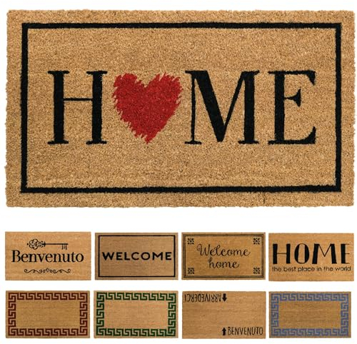 Zerbino Ingresso Esterno, Zerbino Cocco per Entrata con Base Antiscivolo, Tappeto Esterno Ingresso Home con Cuore, Anti-Sporco e Assorbente 40x70 cm