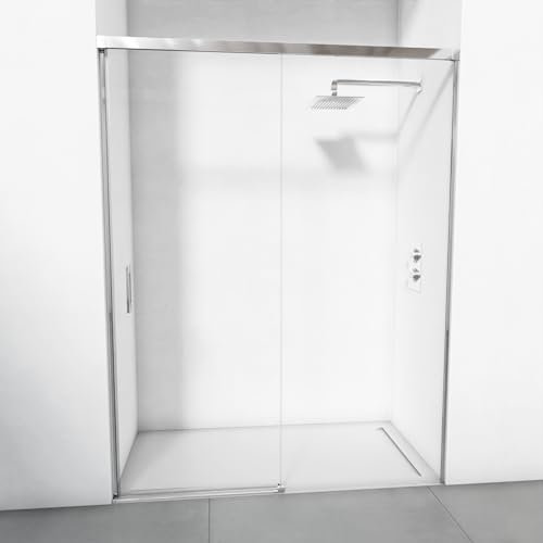 Mampara de ducha reversible 1 corredera + 1 fijo - Perfilería minimalista - Cristal transparente templado 6 mm antical - Cromo - Ancho adaptable 176-180 - Alto 195 cm
