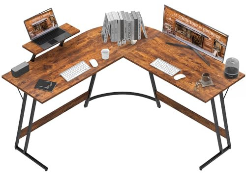 Devoko Bureau en Forme de L 130×130cm Avec Support de Moniteur - d'Angle pour Ordinateur, Bureau et Jeu - Facile à Installer