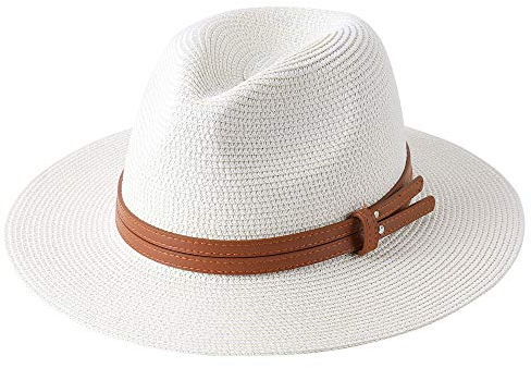 Persistence New Natural Panama Soft Shaped Straw Hat Summer Women/Men Wide Brim Beach Sun Cap UV Protection Fedora Hat Milky White
