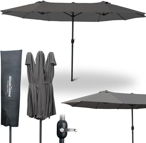 deluxe4home® XXL Doppelsonnenschirm 4,5 x 2,6m Anthrazit I Sonnenschirm Extra groß I Terrassenschirm mit Handkurbel I Faltschirm mit Metallstange