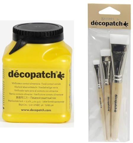 Décopatch VAAL180AC - Un pot de Vernis vitrificateur Contact alimentaire 180 ml, aspect satiné & Décopatch PACK3PCO - Un lot de 3 pinceaux en nylon (largeur : 1x1cm + 1x1,7 cm + 1x3 cm)