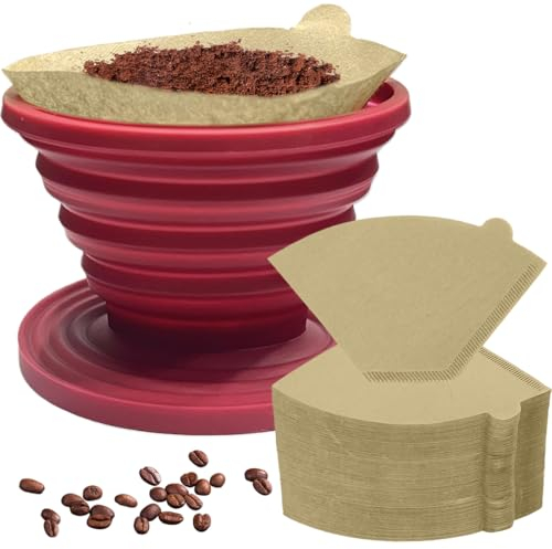 VURYAPI Porte Filtre à Café en Silicone | Filtre a Cafe Reutilisable et Pliable de type | Cafetière manuelle et Support Filtre à Café pour Camping, Randonnée, Survie, Voyage, Avec 100 papiers filtres