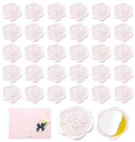 30 weißer Selbstklebende Wachssiegel für Hochzeitseinladungen, Geburtstage, Weihnachten und Partys