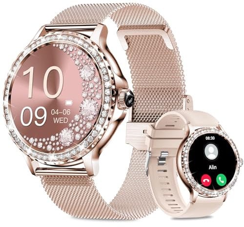 Smartwatch Damen, 1,3 Zoll Smart Watch mit Telefonfunktion Blutdruckmessung SpO2 Herzfrequenz Schlafmonitor Schrittzähler Kalorien, IP68 Fitness Tracker kompatibel iOS Android Phone, Frauen Geschenk