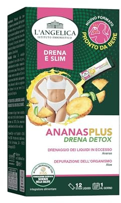 L'Angelica, Ananas Plus Drena Detox, Integratore Alimentare per il Drenaggio dei Liquidi in Eccesso e la Depurazione dell'Organismo, Con Ananas e Aloe Vera, 1 Confezione da 12 Stick