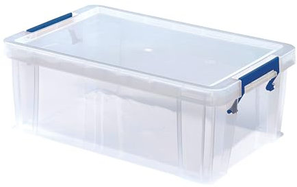 BANKERS BOX 5x 10L Plastic Storage Boxes with Lids. ProStore Super Strong Stackable Plastic Storage Boxes (14 x 34 x 21.5cm), Made in the UK, Clear