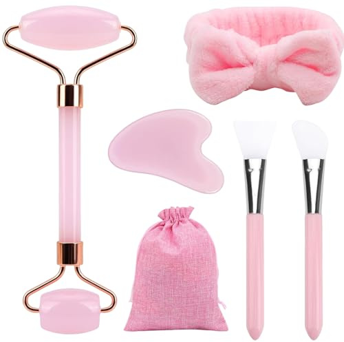 MAEXUS Jade Gua Sha Stein Set, Gesichtsroller Gesichtsmassagegerät für Augenschwellungen, Jade Roller Hautpflege-Tools Gua Sha Set, Massageroller für Strahlende Haut
