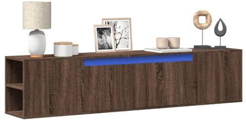 Sufrk TV-Wandschrank mit LED-Beleuchtung TV Schrank Sideboard TV Fernsehschrank Wohnwand Braun Eiche 180x31x39,5 cm