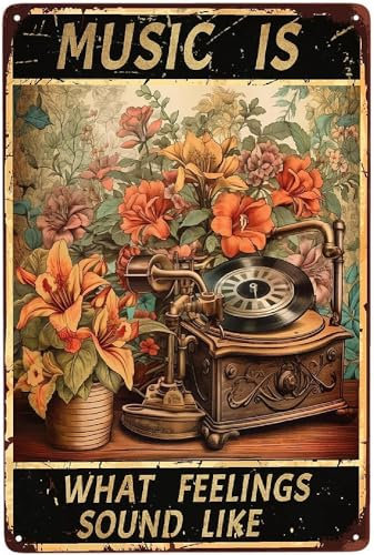 SBKGBIEHG Music Is What Feelings Sound Like, Aluminium-Metall-Poster, Wanddekoration, 20,3 x 30,5 cm, Vintage-Wanddekoration für Zuhause, Schlafzimmer, Küche, Bar, Café, Bauernhaus und