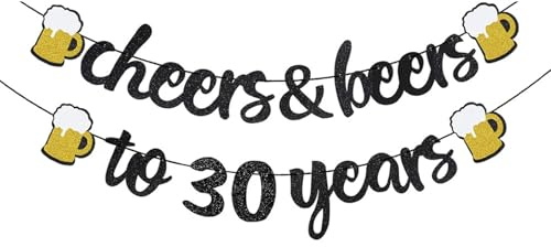 Aiyraa 30. Geburtstagsdeko für Männer, Frauen Schwarz-Gold Girlande | Cheers to 30/40/50/60 Years Banner, Happy Birthday Girlande 30/40/50/60 Geburtstag Für Männer Frauen, Party Feierdekoration