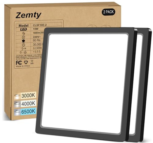 zemty 2Pack Deckenlampe LED Deckenleuchte Flach, 3Farben - 3000K/4000K/6500K, IP44 Wasserfest Quadrat Badlampe Decke, 2100LM Modern LED Decklit für Flur küche Badezimmer Schlafzimmer Büro, Ø22CM