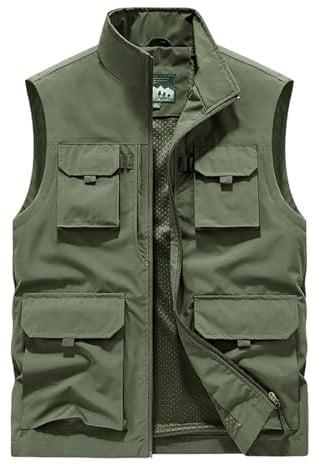 Btmpmcs Herren Outdoor Weste Utility Anglerweste mit Vielen Taschen Freizeit Jagd Trekking Herrenwesten Wander Camping Weste Fotografie Ärmellos Jacke Sommer Arbeitsweste Reporterwesten Safari Weste