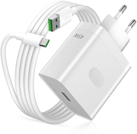 45W Caricatore Rapido con Cavo USB C 1M 6A per Realme Narzo 70 70X 14 Pro 14X 5G 12 5G C65 C75 C61 C63 Note 50 per SUPERVOOC Fast Caricatore Veloce con Cavo Tipo C per OPPO A18 A80 A40 Reno 12 A5 Pro