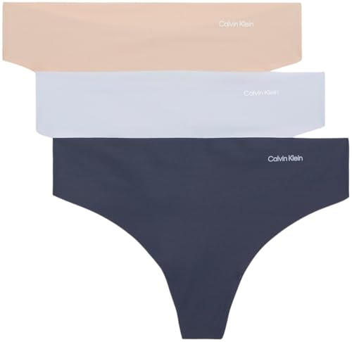 Calvin Klein Women's 3 Pack Thongs Underwear, Multicolor (Casual Blue/Speakeasy/Cedar), L