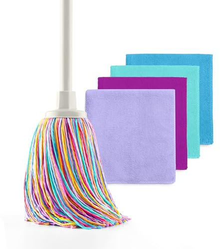 Happy Rainbow - Fregona con 4 bayetas de Microfibra reciclada Set de Limpieza sostenible para hogar y Todo Tipo de Superficies Super Absorbente y Resistente Edición: Sunset