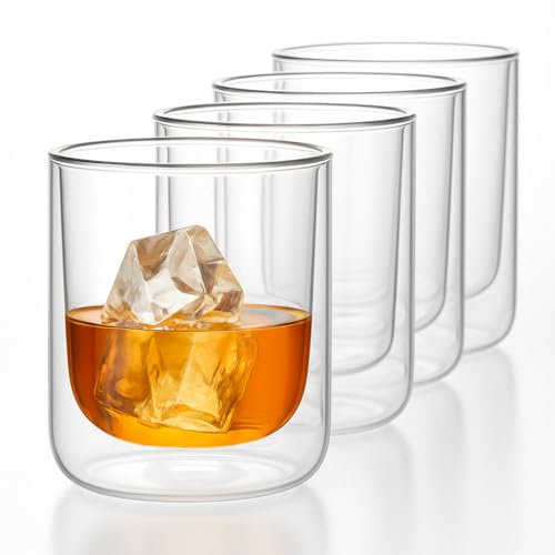 Moritz & Moritz 4 x 200 ml Whisky Gläser Set Doppelwandig - Hochwertige Gläser im eleganten Design - Spülmaschinengeeignet ideal als Whiskeygläser, Cocktailgläser, Rumgläser, Cognacgläser