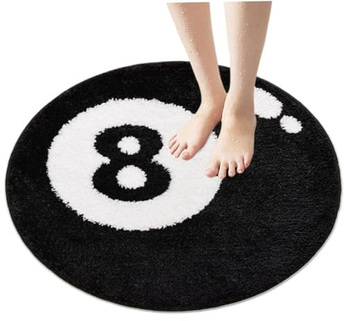 Houolsator 8 Ball Teppich 24 Zoll weiche Flauschige Schwarze runde Funky Teppich, Nicht rutschfestes Waschkörper Y2K für Wohnzimmer, Schlafzimmer, Esszimmer oder Kinder Teppichböden 8 Ball
