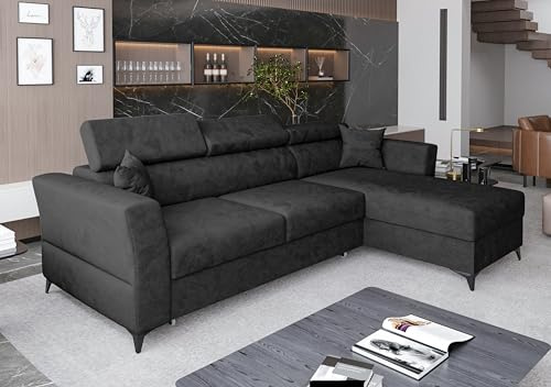 AXLIVING Ecksofa klein mit Schlaffunktion Ribella 265 cm antrazit L-Form, Bettkasten Rechts