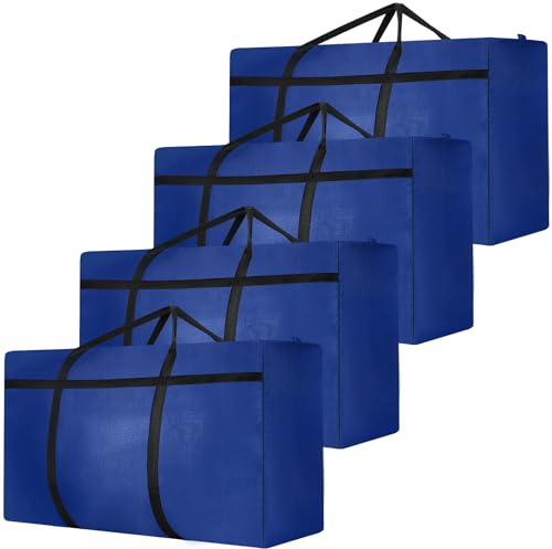 Dntorx 4 Stück 180L Extra Große Aufbewahrungstasche Oxford Reisetasche Blau | Heavy-Duty Umzugskartons, Verstärkten Reißverschlüssen, Stabilen Griffen, Faltbar, Geeignet für Kleidung, Bettdecken, Bücher
