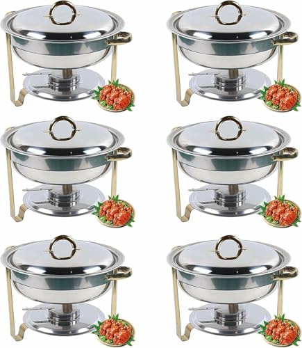 YGHBFRSZ Buffet Set With 3.5 L Heater Plate, Full Size Stainless Steel Round, Dinner Heater Tray And Buffet With Golden Details For Catering And Banquets.