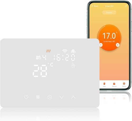 Termostato Caldaia WiFi Programmabile 220V 5A Alexa Compatibile, Cronotermostato Caldaia Digitale Intelligente 503 da Parete, Tuya/Smart Life App Controllo, Contatto Secco, (BIANCO)