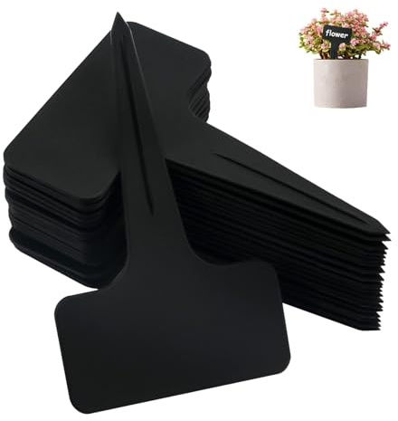 100 Pcs Plastic Plant Labels, Garden Markers, Plant Tag, 6x10cm T-Type Plant Markers, Reusable Plant Tag for Outdoor Plants, Seedlings, Herb Garden, Vegetables, Flowers, Waterproof, Resistant (Black)