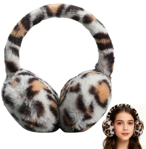 Danbghyuo Ohrwärmer mit Leopardenmuster, Winter Ohrenwärmer Leopardenmuster Plüsch Earmuffs Bequemer Weicher für Winter Reiten Warme Winterzubehör für Damen und Herren Mädchen - Beige