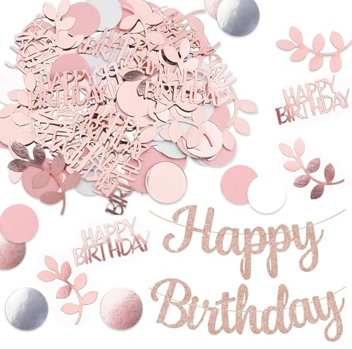 200 Stück Streudeko Geburtstag, Verschenken Sie Ein Happy Birthday Geburtstagsbanner, Großes Geburtstag Deko, Rosegold, Silber, Rosa Konfetti Geburtstag,Deko 18 Geburtstag Mädchen