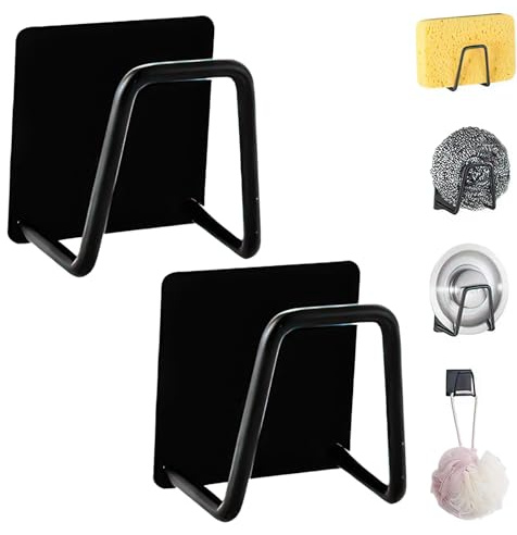 Générique 2 Pièces Porte Eponge Evier Cuisine Noir | 304 Inoxydable ,Auto-adhésif pour Évier, Rangement Salle de Bain et Cuisine