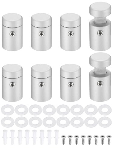 sourcing map 8pcs Side Clamp Standoffs, 5/8 x 3/4 Silver Aluminum Standoff Screws Wall Sign Mounting Hardware Edge Grips for Acrylic Signs, Hanging Picture Frame, Advertising