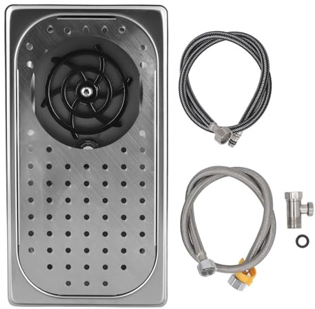 Rince-gobelets en acier inoxydable, rince-verres à haute pression pour tasses et ustensiles de bar, lave-tasses automatisé à pulvérisation à 360 degrés avec étagère, pour la (Argent)