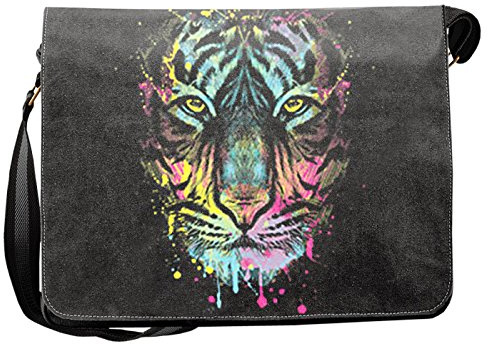 unbekannt Tiger Motiv Canvas Tasche - Neon Tigermotiv Canvas Umhängetasche: Dripping Tiger - Freizeittasche Tiger Kunstdruck