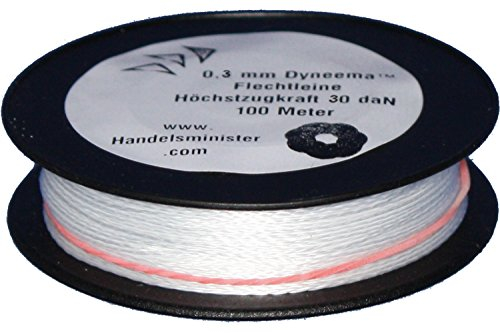 Dyneema Drachenschnur 30daN weiß 0,3mm sehr dehnungsarm geflochten Einleiner Lenkdrachen, Länge: 100m, Durchmesser:0.3mm, Bruchlast: 30daN