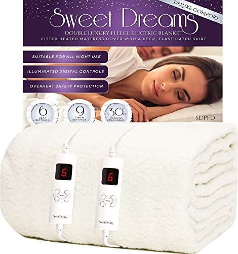 Sweet Dreams Electric Blanket Double Size Dual Controls, Luxury Bed Fleece Heated Mattress Cover, Machine Washable Underblanket, Overheat Protection (Double Size)